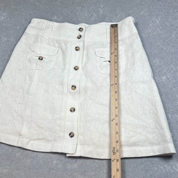 Soft Surrounding Skirt Size Medium Beige Linen Button Front Pockets Mini Skirt - Picture 6 of 11